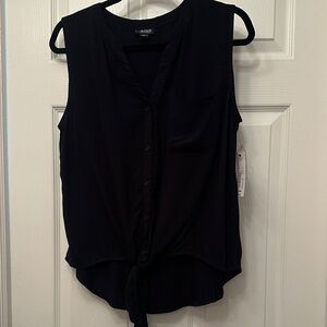 a.n.a Black Sleeveless Tie-Front Button Blouse